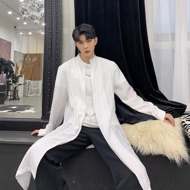 韓国 ファッション メンズ ノーカラー ロング丈 デザインシャツ ゆったり 襟ない 襟なし サイドスリット 春コート モード系 韓流 サロンの通販はau Pay マーケット Bigbangfellas