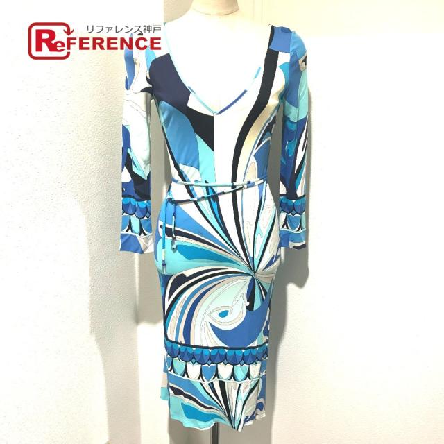 あす着 Emilio Pucci エミリオ プッチ ウエストリボン ワンピース ドレス ワンピース ブルーの通販はau Pay マーケット ブランドショップ リファレンス