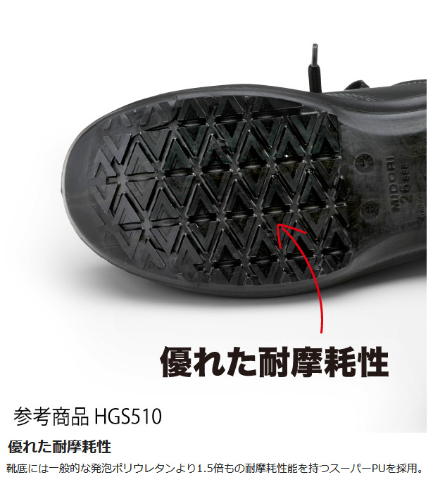 ミドリ安全 超耐滑底安全靴 ハイグリップセフティ・中編上靴 HGS520 ブラック 23.5〜28.0