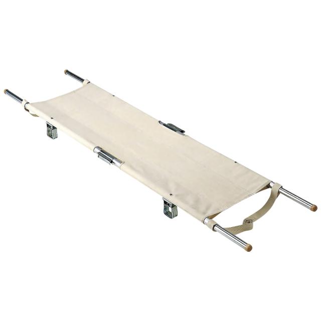 担架 4ツ折足付 把手伸縮式 スチール製 ビニール加工