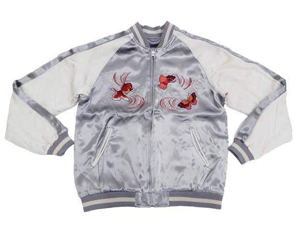 ジャパネスク スカジャン 3RSJ-701 菊と蝶と金魚 刺繍 メンズ 和柄