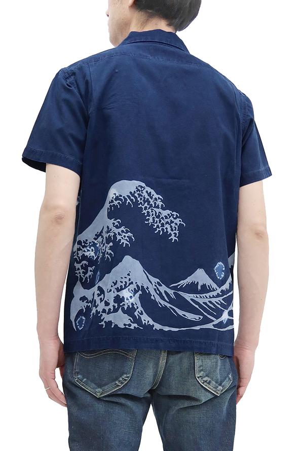 ステュディオ・ダ・ルチザン 半袖シャツ 5668 富士山 ダルチザン メンズ 和柄シャツ インディゴ絞り染め 新品_11