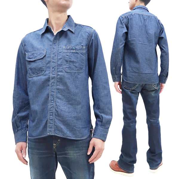 桃太郎ジーンズ 長袖シャツ MS044 無地 シャンブレーシャツ メンズ 5oz シャンブレー ワークシャツ IDブルー 新品の通販は