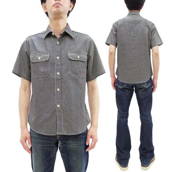 シュガーケーン SC37944 ヒッコリーストライプ ワークシャツ Sugar Cane メンズ 半袖シャツ ブラック 新品
