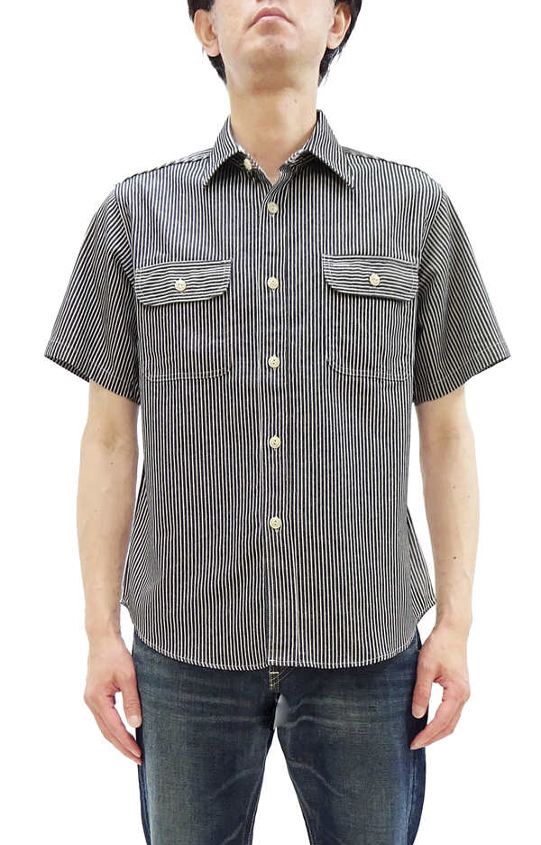 シュガーケーン SC37944 ヒッコリーストライプ ワークシャツ Sugar Cane メンズ 半袖シャツ ブラック 新品_10