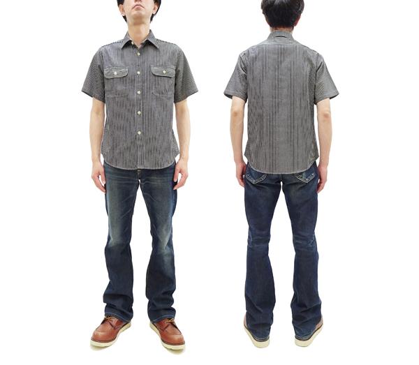 シュガーケーン SC37944 ヒッコリーストライプ ワークシャツ Sugar Cane メンズ 半袖シャツ ブラック 新品_12