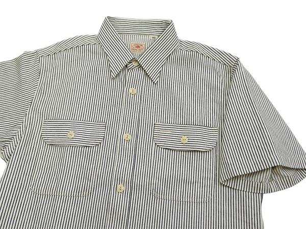 シュガーケーン SC37944 ヒッコリーストライプ ワークシャツ Sugar Cane メンズ 半袖シャツ オフ白 新品_3