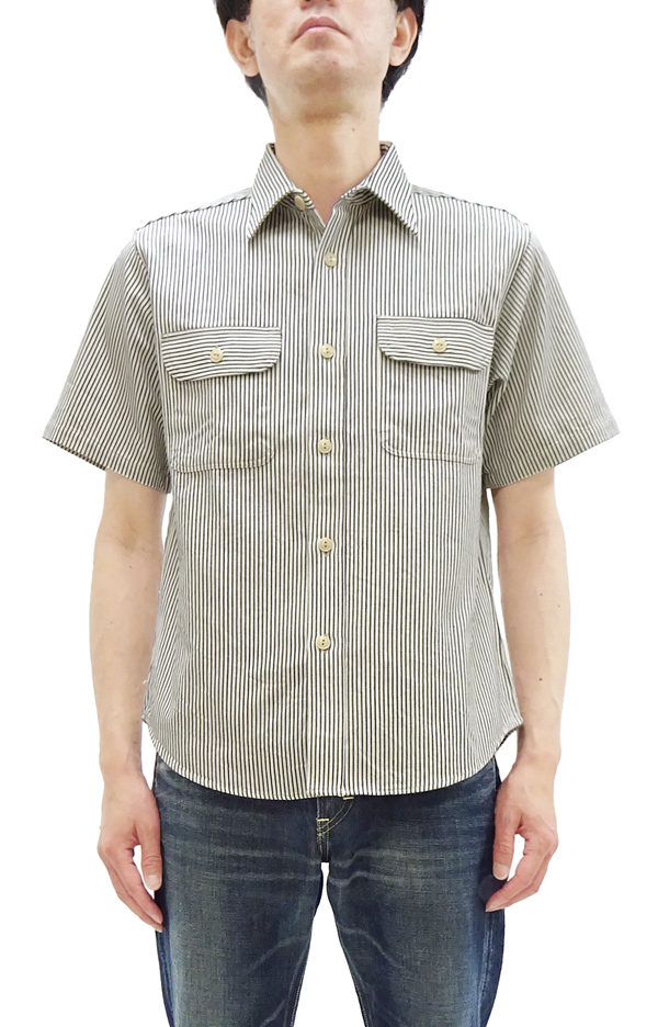 シュガーケーン SC37944 ヒッコリーストライプ ワークシャツ Sugar Cane メンズ 半袖シャツ オフ白 新品_10