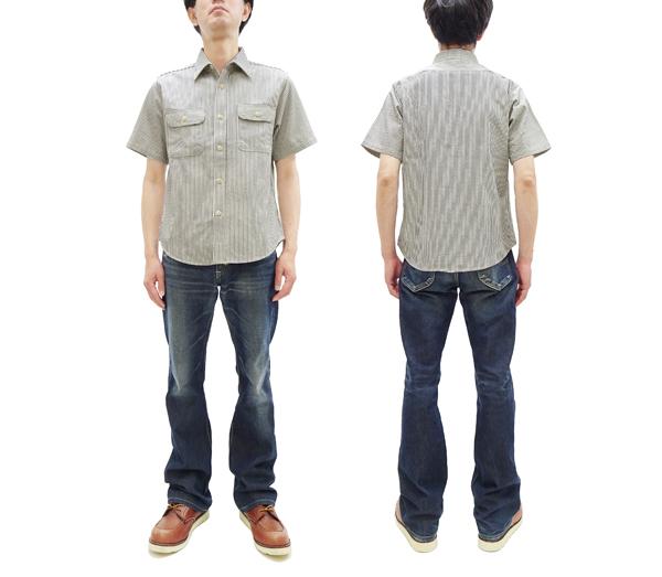 シュガーケーン SC37944 ヒッコリーストライプ ワークシャツ Sugar Cane メンズ 半袖シャツ オフ白 新品_12