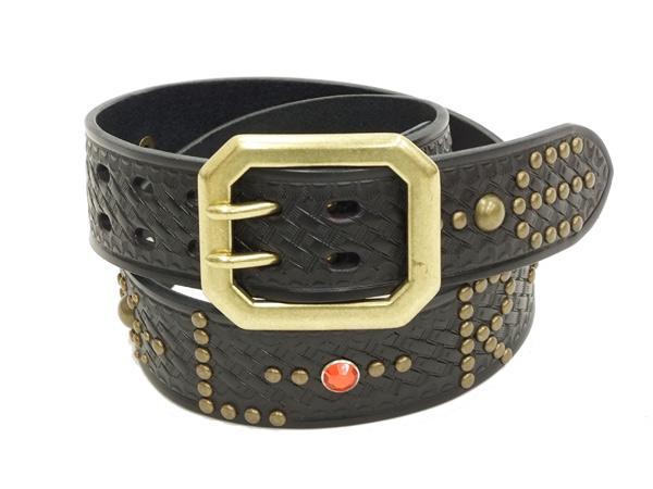 テッドマン スタッズベルト TDSB-700 TEDMAN メンズ ダブルピン 型押しレザーベルト ネイビー 新品の通販は 10,506円