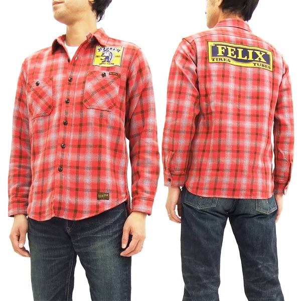トイズマッコイ ネルチェック ワークシャツ TMS1612 FELIX THE CAT メンズ 長袖シャツ #091レッド 新品