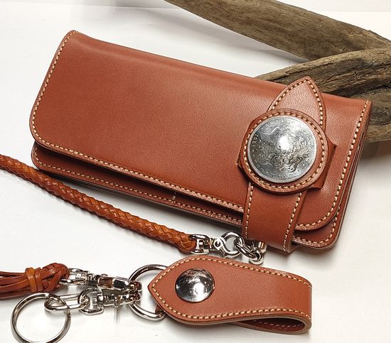 ヌメ革ハンドメイド長財布 （新作品 ブラウン ハンドメイド 新品