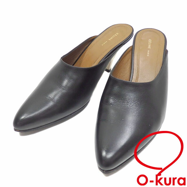 CELINE 黒レザー ポインテッドトゥ ローファー 36 CELINE 黒レザー ポインテッドトゥ ローファー 36