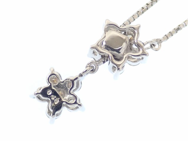 中古 ダイヤモンド フラワーモチーフ ネックレス レディース K18WG 