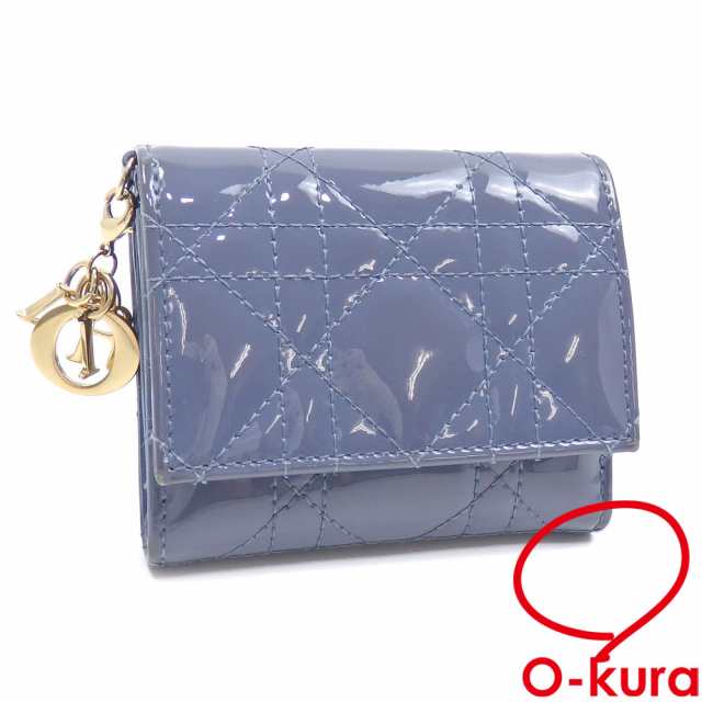 中古 クリスチャンディオール 三つ折り 財布 LADY DIOR ロータスウォレット レディース クラウドブルー パテントカーフスキン｜au PAY  マーケット