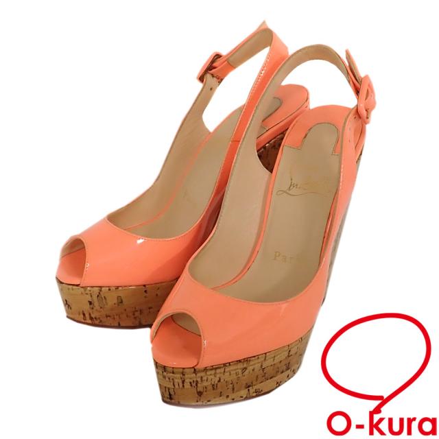 中古 クリスチャンルブタン サンダル レディース ウェッジソール パテントレザー オレンジ系 サイズ35 22.0cm コルク 古着 アパレルの通販は 4,500円