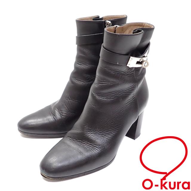 中古 エルメス ショートブーツ レディース アーモンドトゥ レザー ブラック 黒 サイズ23.5cm 36 1/2 H182102Z 02350 サンジェルマン 古着 アパレル