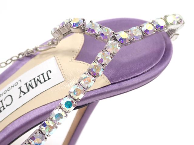 中古 ジミーチュウ サンダル レディース サテン PVC パープル 紫 約24.0cm 37 ハイヒール ピンヒール ラインストーン スクエアトゥ アンクルストラップ Saeda 100 古着 アパレル ジミーチュウ サンダル レディース サテン PVC パープル 紫 約24.0cm