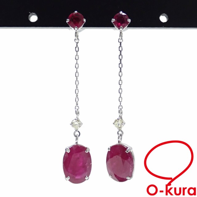 中古 ルビー ダイヤモンド ピアス レディース Pt900 3.06ct/D0.08ct 1.5g プラチナ