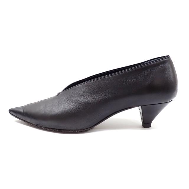 中古 セリーヌ パンプス レディース ポインテッドトゥ レザー ブラック