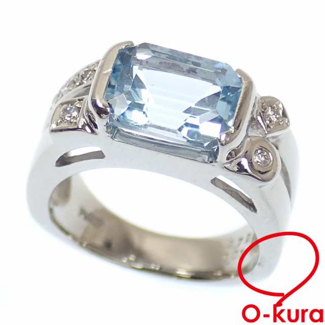 中古 アクアマリン ダイヤモンド リング レディース Pt900 7号 2.72ct/0.07ct 9.6g 指輪