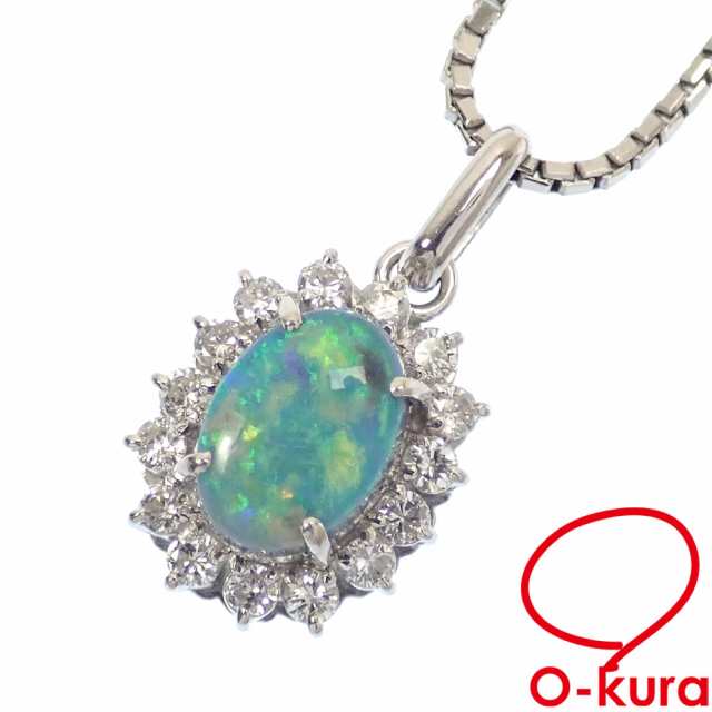 中古 ブラックオパール ダイヤモンド ネックレス レディース Pt900 Pt850 1.82ct/D0.48ct 10.6g