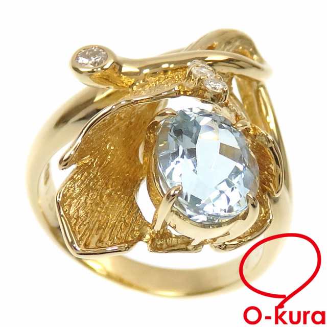 中古 アクアマリン ダイヤモンド リング レディース K18YG 10号 1.56ct/D0.11ct 6.3g 指輪 18金 イエローゴールド