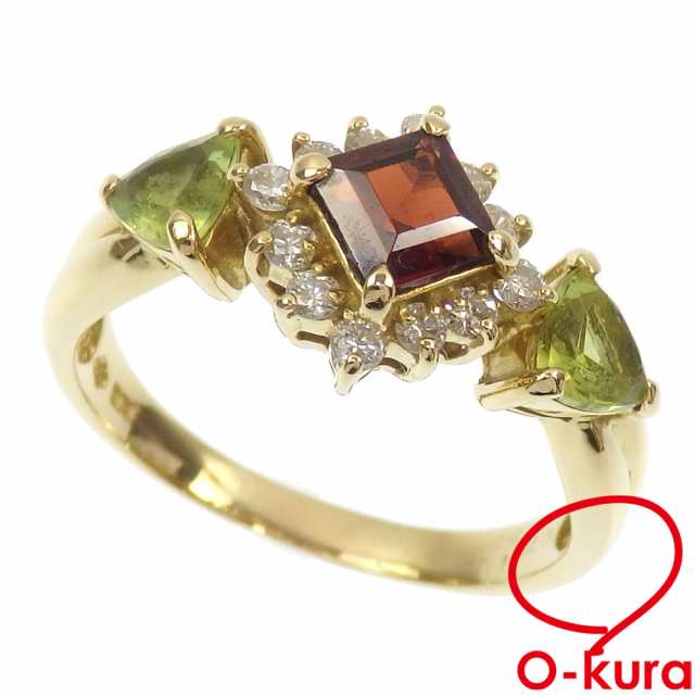 中古 ジュエリーマキ 色石 ダイヤモンド リング レディース K18YG 0.78ct/1.00ct/D0.2ct 15号 4.9g 18金 イエローゴールド 750