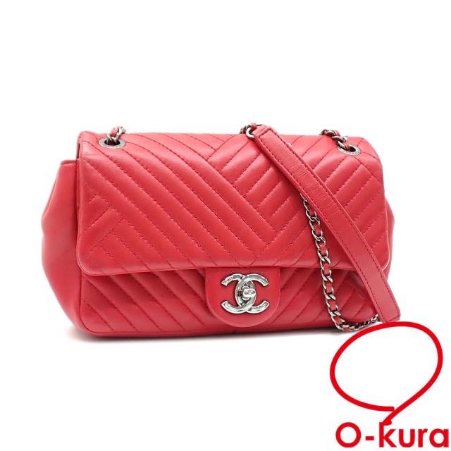 中古 シャネル チェーンショルダーバッグ レディース レッド 赤 ラムスキン 斜め掛け 肩掛け ココマークの通販は