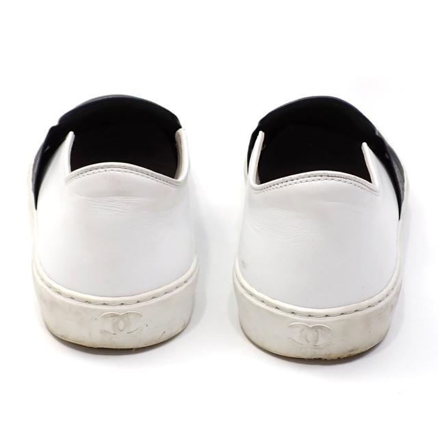 中古 シャネル スリッポン レディース レザー ホワイト ブラック 23.0cm 36 バイカラー モノトーン 古着 アパレル