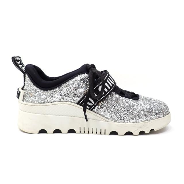 中古 ミュウミュウ スニーカー レディース グリッター レザー シルバー 23.0cm 36 ロゴベルト ローカット 古着 アパレル