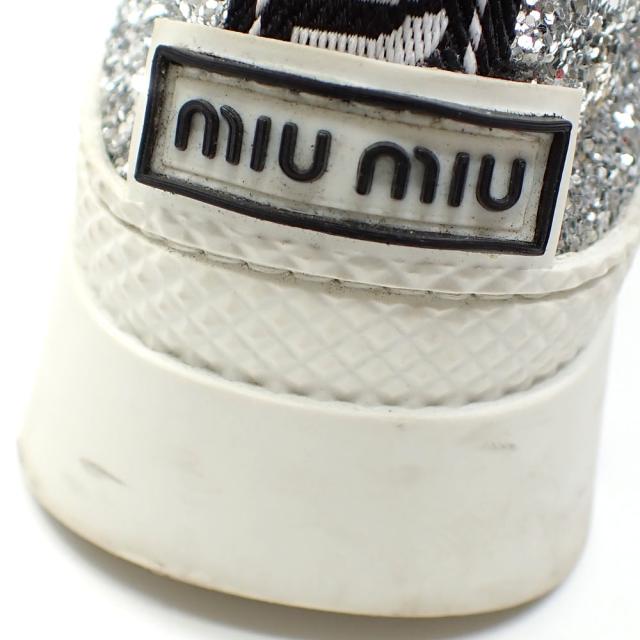 中古 ミュウミュウ スニーカー レディース グリッター レザー シルバー 23.0cm 36 ロゴベルト ローカット 古着 アパレル
