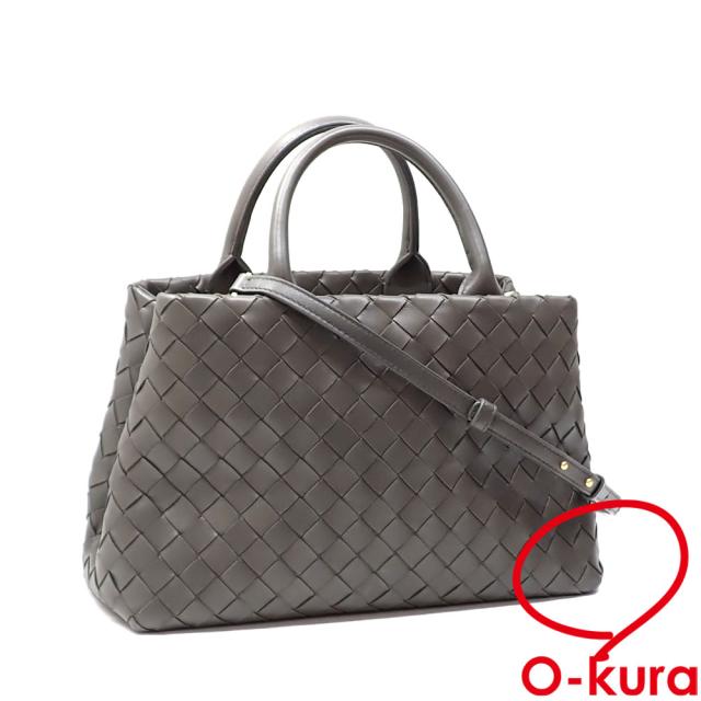 中古 ボッテガ ヴェネタ トートバッグ イントレチャート レディース グレー ラムスキン 2WAY ショルダー 斜め掛け 編み込の通販は