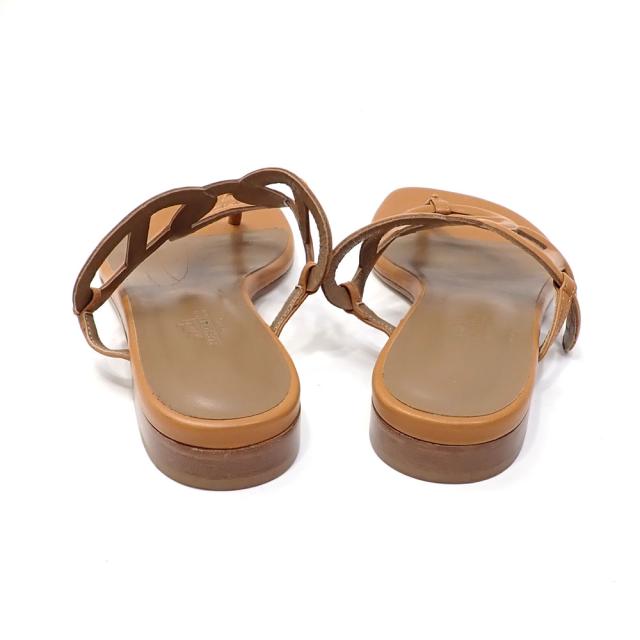中古 エルメス サンダル エジェリ シェーヌダンクル レディース レザー ブラウン 23.0cm 36 トングサンダル ソルド品 古着 アパレル