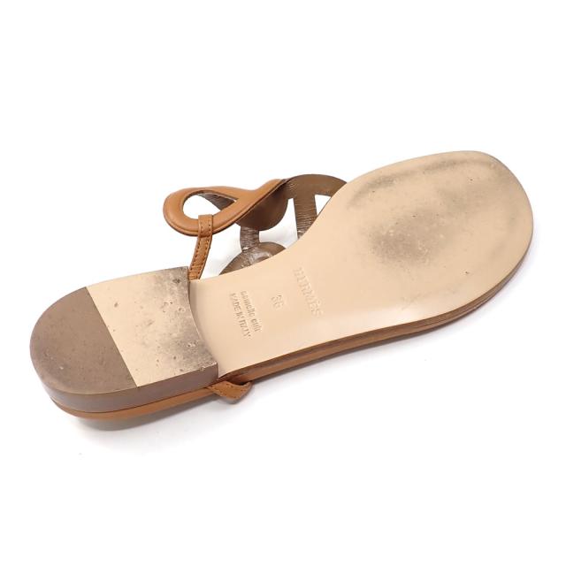 中古 エルメス サンダル エジェリ シェーヌダンクル レディース レザー ブラウン 23.0cm 36 トングサンダル ソルド品 古着 アパレル