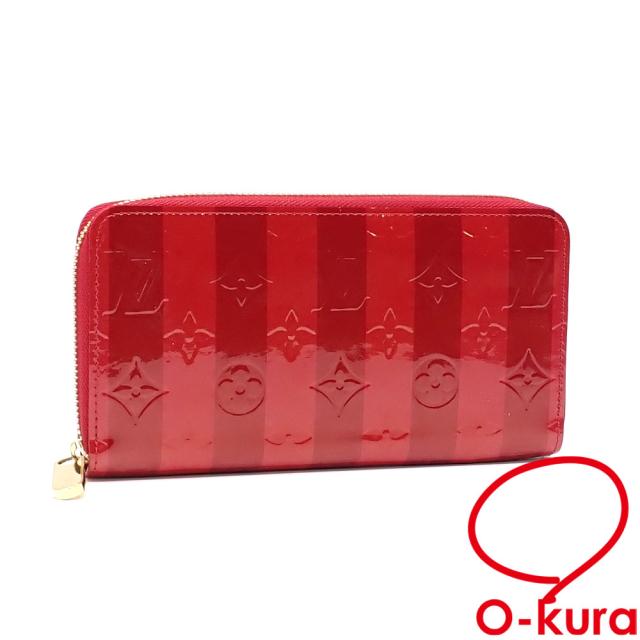 中古 ルイ・ヴィトン ラウンドファスナー 長財布 ヴェルニレイユール ジッピー・ウォレット レディース M91718 ポムダムール ストライプの通販は