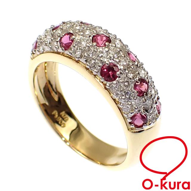 中古 ルビー ダイヤモンド リング レディース K18YG Pt900 0.70ct 0.50ct 6.0g 指輪 750 18金 イエローゴールドの通販は