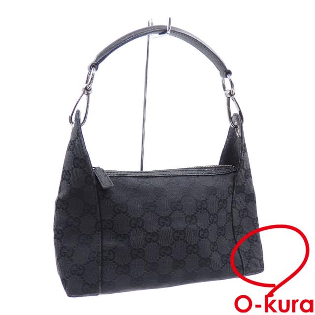 中古 グッチ ハンドバッグ レディース ブラック 黒 GGキャンバス レザーの通販は