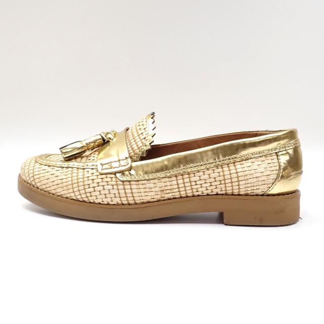 中古 トリーバーチ ローファー レディース ゴールド ベージュ 24.5cm 6 1/2M タッセル ラフィア 古着 アパレル