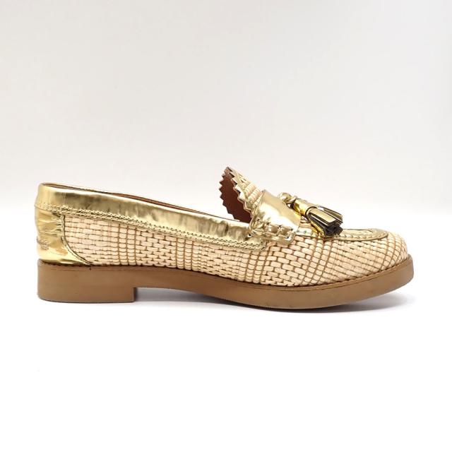 中古 トリーバーチ ローファー レディース ゴールド ベージュ 24.5cm 6 1/2M タッセル ラフィア 古着 アパレル