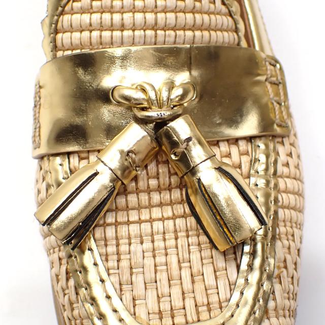 中古 トリーバーチ ローファー レディース ゴールド ベージュ 24.5cm 6 1/2M タッセル ラフィア 古着 アパレル