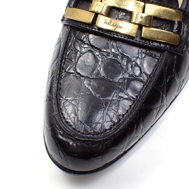 中古 サルヴァトーレフェラガモ パンプス レディース アーモンドトゥ レザー ブラック ゴールド 22.5cm 4 1/2 古着 アパレル