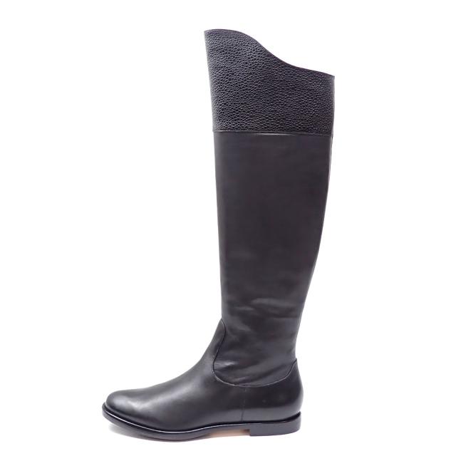 中古 コールハーン ロングブーツ レディース アーモンドトゥ レザー ブラック 23.0cm 5B 古着 アパレル