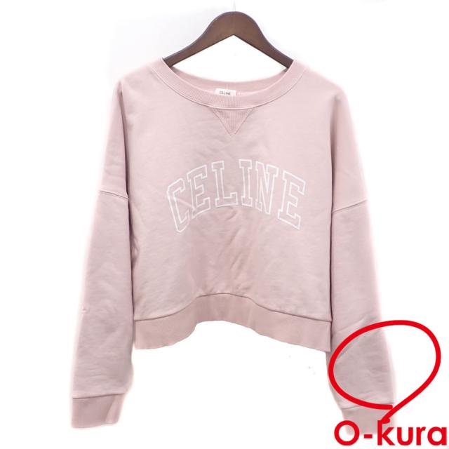 中古 セリーヌ トレーナー レディース 長袖 コットン ピンク Mサイズ オーバーサイズ ラウンドネック 古着 アパレル トップス