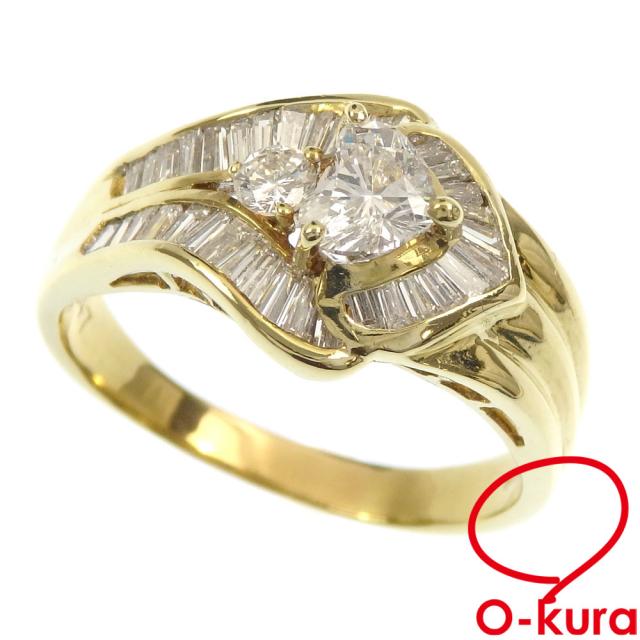 中古 ダイヤモンド リング レディース K18YG 0.78ct/0.47ct 5.5g 18金  