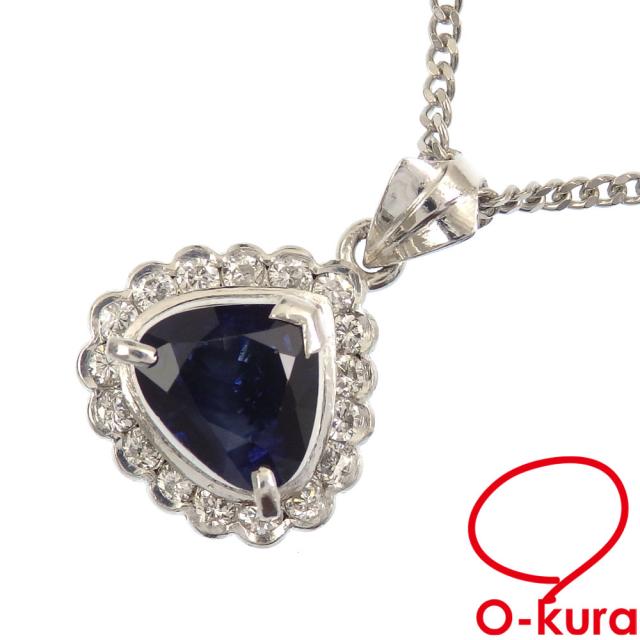 中古 サファイア ダイヤモンド ネックレス レディース Pt900 Pt850  