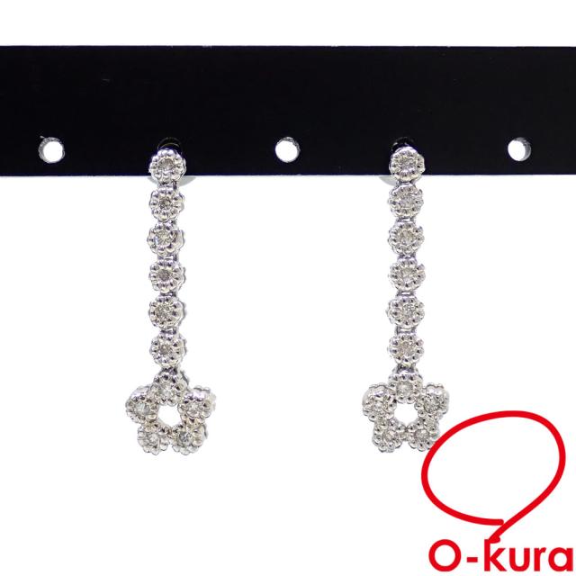 中古 ダイヤモンド ピアス レディース K18WG 0.14ct/0.14ct 2.6g 18金 