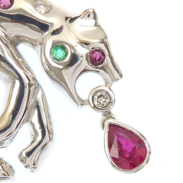 中古 マルチカラー パンサーモチーフ ペンダントトップ レディース K18WG 9.8g 18金 ホワイトゴールド 750 ヒョウ サファイア ルビー エメラルド