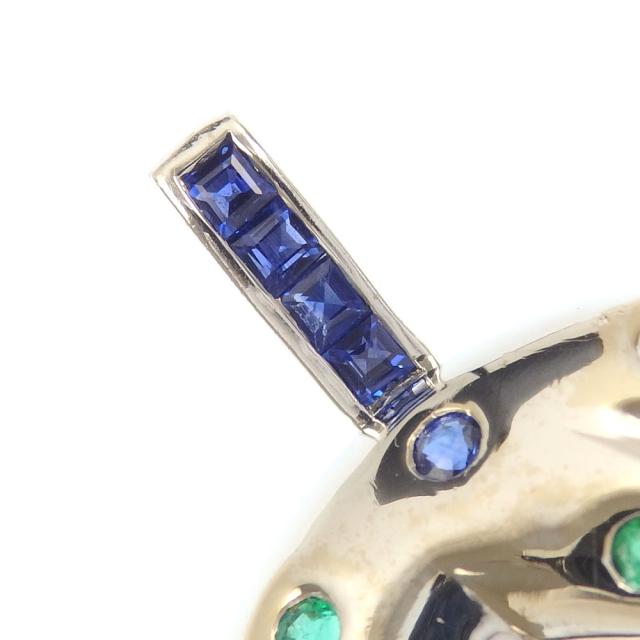 中古 マルチカラー パンサーモチーフ ペンダントトップ レディース K18WG 9.8g 18金 ホワイトゴールド 750 ヒョウ サファイア ルビー エメラルド