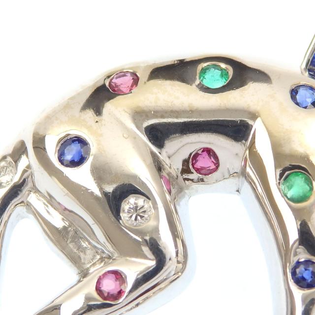 中古 マルチカラー パンサーモチーフ ペンダントトップ レディース K18WG 9.8g 18金 ホワイトゴールド 750 ヒョウ サファイア ルビー エメラルド